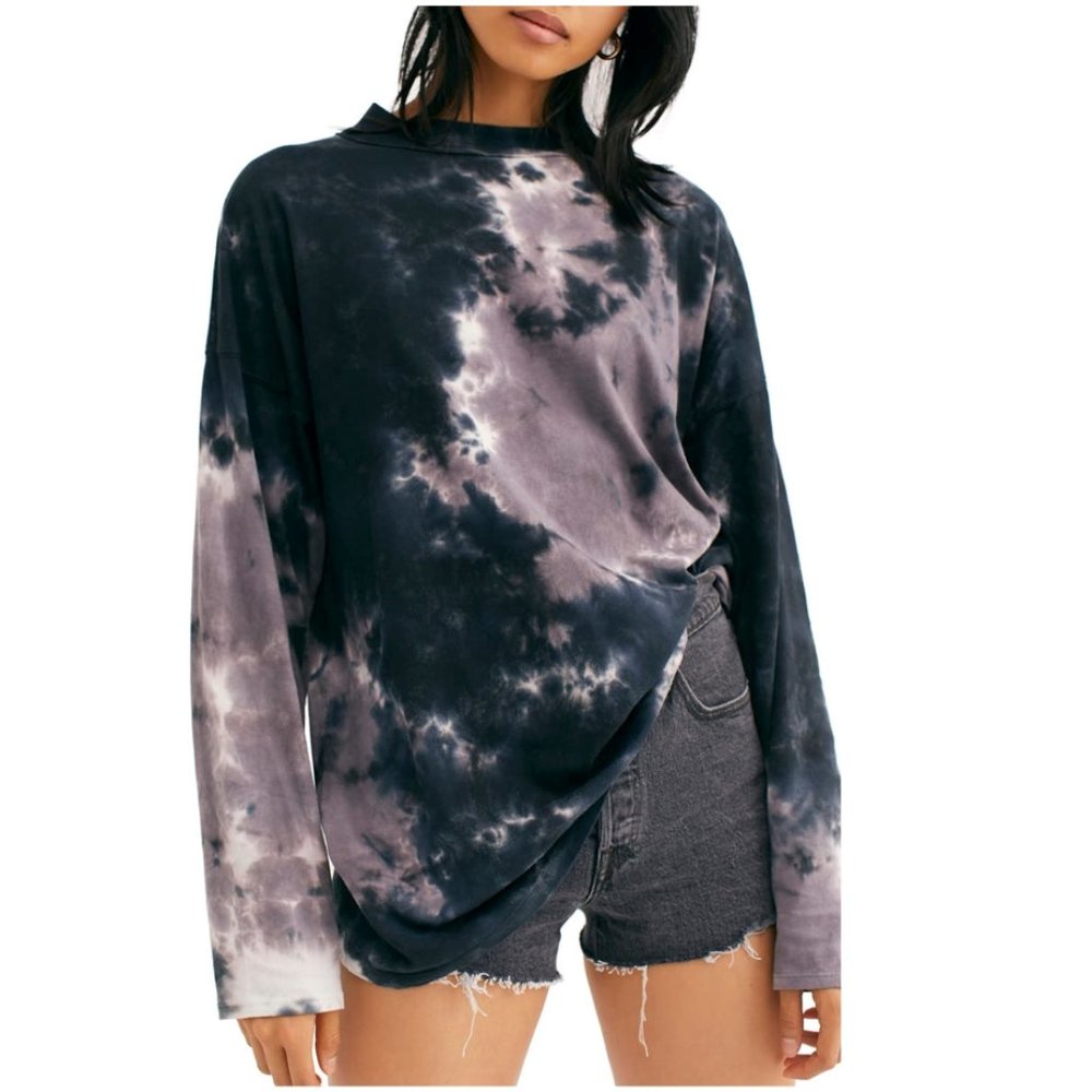 Free People Be Free Tie Dye Oversize Long Sleeve T-Shirt, size Medium
